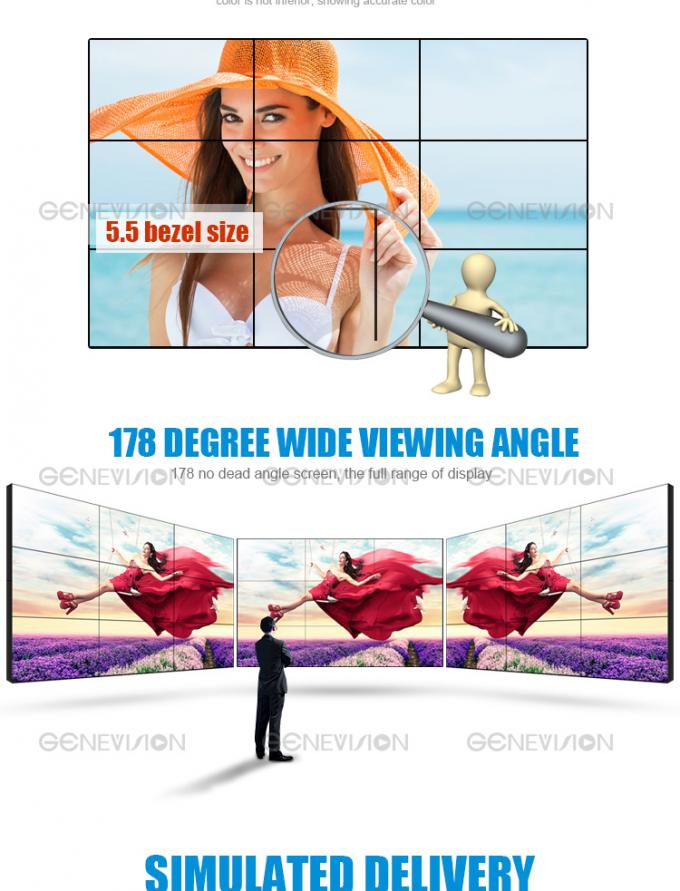 46-calowa ściana telewizora z szafką stojącą na podłodze, reklama reklamowa o wysokiej jasności, bardzo wąska ramka, 5,5 mm
