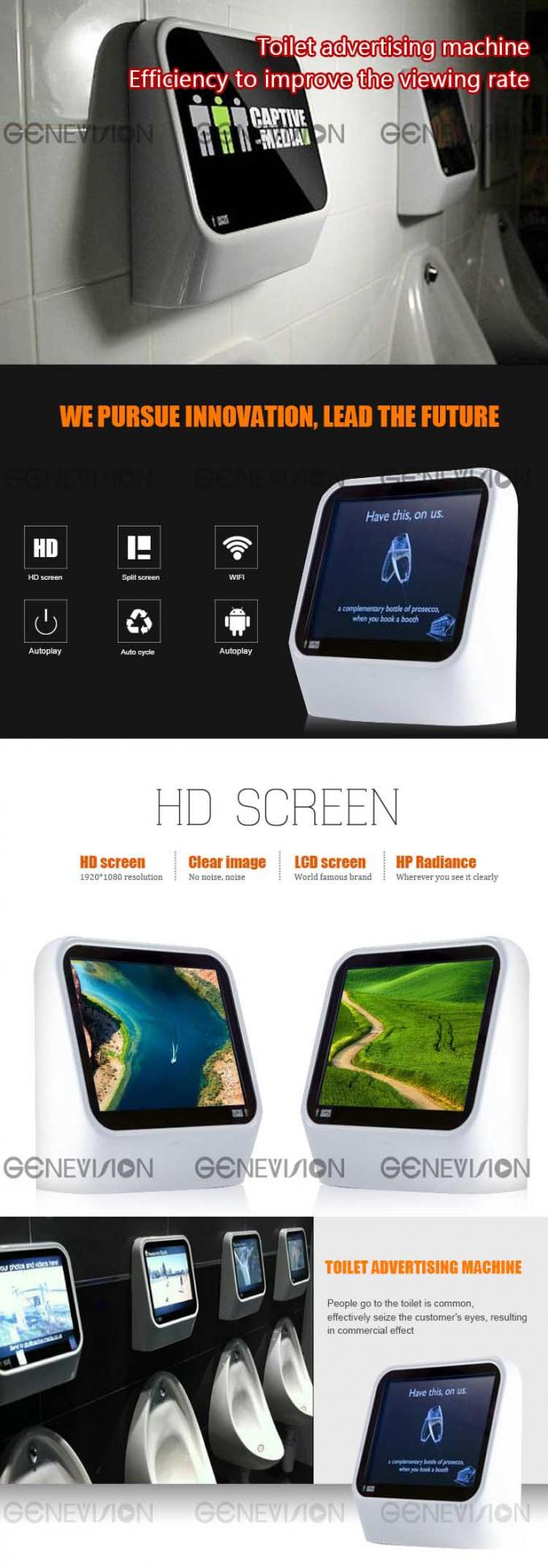 15-calowy kryty ekran reklamowy naścienny ekran toaletowy system Android dynamiczne wideo reklamy