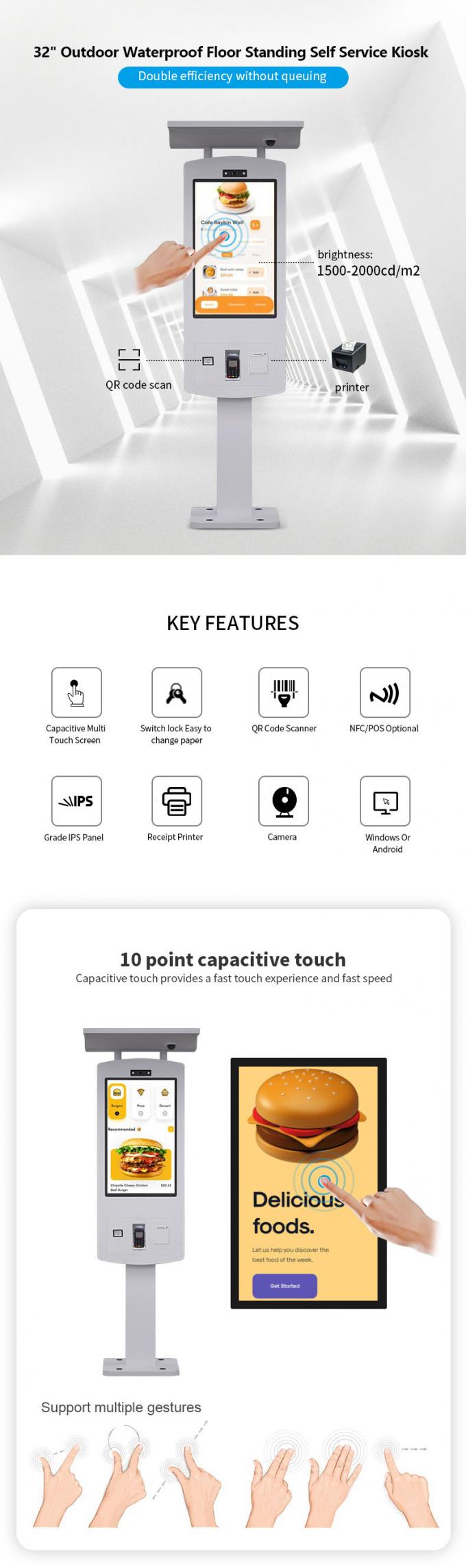 PCAP Touch FHD 1080P 32-calowy zewnętrzny kiosk samoobsługowy