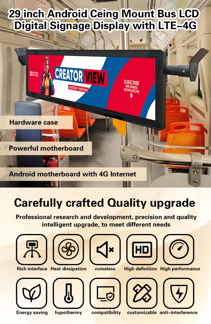 29-calowy wyciągnięty bar sufit montaż autobusu Wi-Fi Digital Signage Android Wireless Networking Digital Lcd Monitor Z opcją 4G 0