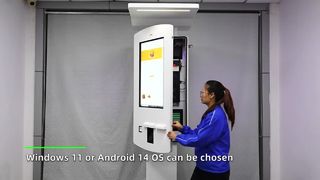 32-calowy kiosk zewnętrzny do samodzielnego składania zamówień z listwą świetlną LED i daszkiem przeciwdeszczowym