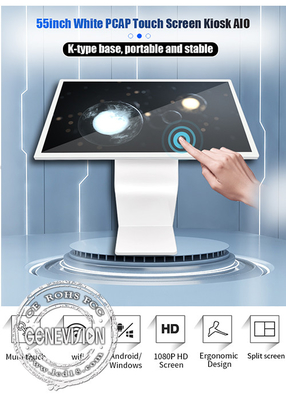 55-calowy stojak K Biały interaktywny kiosk z ekranem dotykowym AIO Cyfrowy stojak podłogowy Inteligentny totem