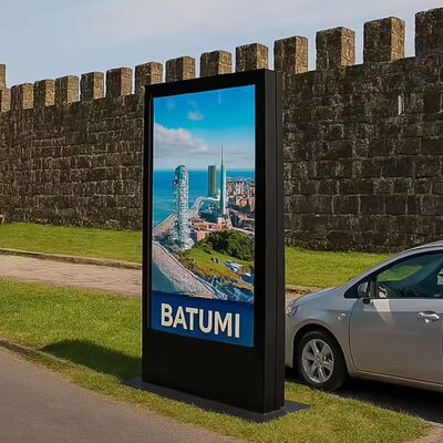 75-calowy dwustronny zewnętrzny komercyjny kiosk z cyfrowym oznakowaniem, stojak podłogowy IP65