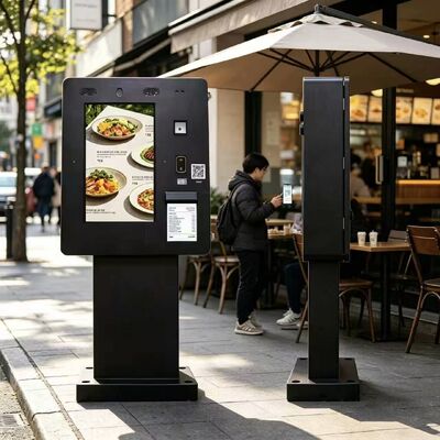 Hurtownia na zewnątrz Kiosk samoobsługowy 24-calowy fast food Kiosk z możliwością samodzielnego zamówienia Płatność maszyną Przejedź przez zewnętrzny kiosk do samodzielnego zamawiania Fast Food Self Checkout Terminal POS z drukarką Skanowanie QR