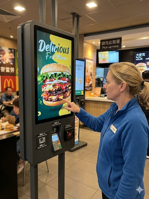 32-calowy automatyczny kiosk samoobsługowy do płatności bezgotówkowych | Terminal do zamawiania fast foodów i QSR dla sklepów z burgerami i smażonymi kurczakami