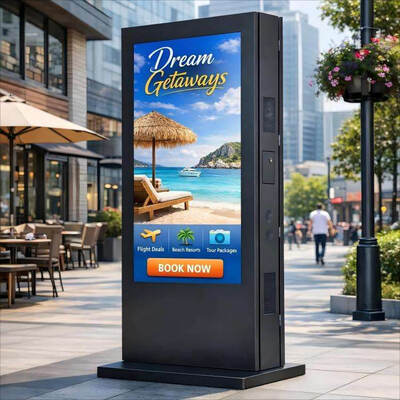 Dwustronny zewnętrzny totem reklamowy LCD 49 55 65 75 cali Podwójny ekran Digital Signage Wysoka jasność Wodoodporny, pyłoszczelny wyświetlacz do montażu podłogowego do reklamy zewnętrznej
