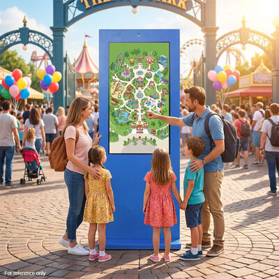 Zewnętrzny stojący totem Digital Signage z wyświetlaczem czytelnym w świetle słonecznym o jasności 3000 nitów, kamerą 5 MP i automatycznie przyciemniającym się czujnikiem światła