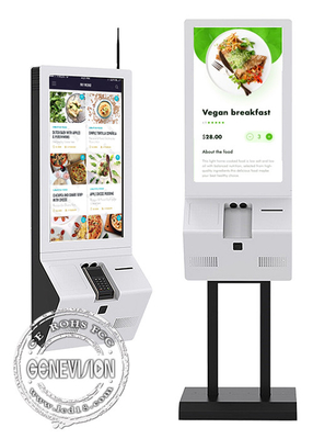 32 '' Restauracja z podwójnym ekranem dotykowym Samoobsługowy kiosk z drukarką Czytnik kart NFC